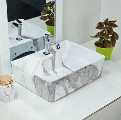 InletCera Table Top & Wall Mount Ceramic Wash Basin(07) (16*12*5)(T)(M07) Wall Hung Basin(White)