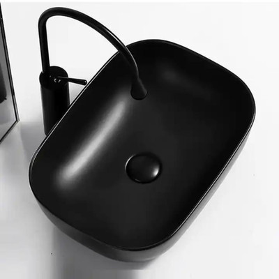 CANCRI Designer Table Top Vessel Sink Counter Top Wash Basin For Bathroom Plain Ceramic Wash Basin For Bathroom | Ceramic Over Counter Basin(Black)