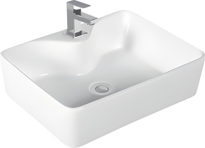 Eden Bathware Pulpis Counter Top (19*14*5 inch)/ (48.5*37*13 cm)/ Scratch Proof/ Anti Bacterial with Coupling & WastePipe Ceramic Table Top Basin(Super White-High Glossy)