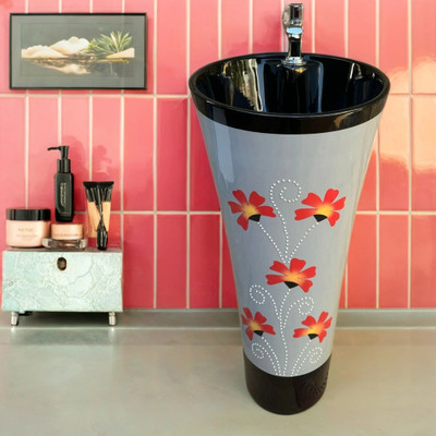 CARA MARK Pedestal Wash Basin/pedestal basin/ceramic pedestal wash basin/ Washbasin Pedestal/basin/ Pedestal Basin(GREY AND BLACK SCRETCH PROOF)