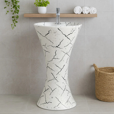 CARA MARK |Scratch Resistant|basin|Wash Basin| -Ceramic Pedestal Wash Basin- Pedestal Basin(White and Black figure GLOSSY FINISH)