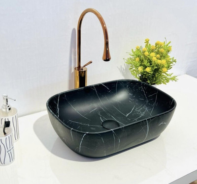 DELTA Premium Designer Ceramic Wash Basin(M.25.m) with Waste Pipe & Coupling set (18x13x5)(M.25.m) Table Top Basin(Black)