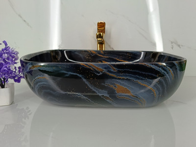 AFINA INDUSTRIES Premium Designer Table Top Counter Top Golden Wash Basin Gold Ceramic Wash Basin AI 1029 Table top wash basin(18X13X5) Table Top Basin(BLACK)