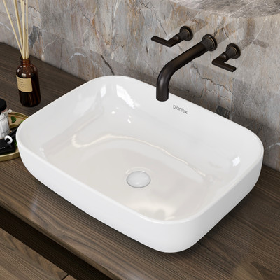 Plantex Platinium Ceramic Rectangular Wash Basin/Countertop Sink (18x13x5 Inch) Table Top Basin(White)