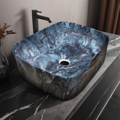 Germa Sanitarywares Ceramic Designer Wash Basin For Bathroom & Living Room | Table Top | 41x31x14cm Counter Top(Univ Blue)