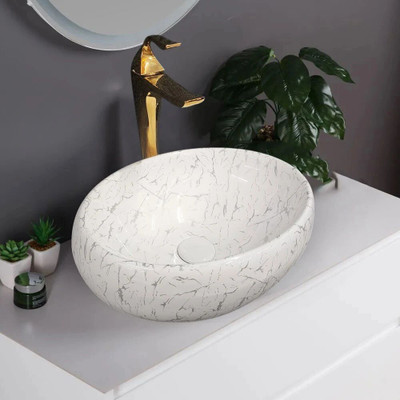 InletCera Premium Designer Ceramic Wash Basin(UPD-.03) (16*12*6)(UPD.-1003) Table Top Basin(White)