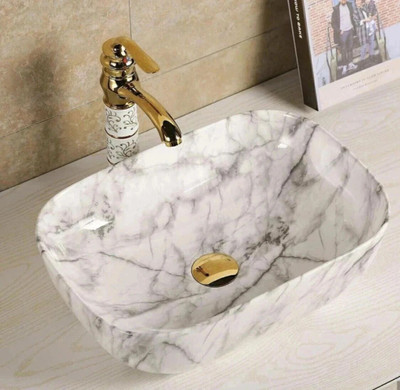 Clayramic Premium Designer Ceramic Wash Basin With Waste pipe & Coupling Set(M-Rj-1004) (18x13x5)(04) Table Top Basin(Multicolor)