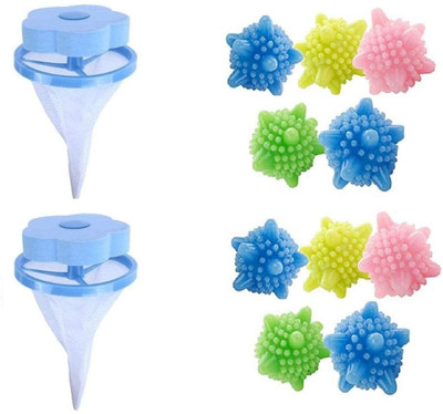 shoparam Floating Lint Mesh Bag & Laundry Dryer Balls Set of 10 dry ball & 2 bags Washing Machine Dryer Lint Filter