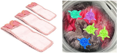 MOREL Bow Knot designe remote cover 3pc set and washing balls 5pc combo Washing Machine Net(Pack of 2)