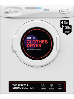 IFB 5.5 kg Fully Automatic Front Load,Refresh�Cycle,Knob Control,Wall Mountable,Anti-Crease,Germ-Free Dryer with In-built Heater White(Turbo Dry)
