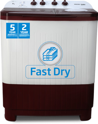 Voltas Beko by A Tata Product 7 kg with Fast Dry, Double Waterfall, 5 Wing Pulsator Semi Automatic Top Load Washing Machine Maroon, White(WTT70DBRTF)