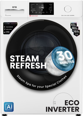 IFB 6 kg 5 Star with Steam Refresh program, 9 Swirl Wash, Eco Inverter, Powered by AI with Power Steam Fully Automatic Front Load Washing Machine with In-built Heater White, Black(DIVA VXN 6010/DIVA VXN 6010 CMS) IFB 6 kg 5 Star with Steam Refresh program, 9 Swirl Wash, Eco Inverter, Powered by AI with Power Steam Fully Automatic Front Load Washing Machine with In-built Heater White, Black(DIVA VXN 6010/DIVA VXN 6010 CMS)