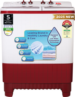 TCL 10 kg 5 Star with Extra Powerful Motor, Magic Filter and Fast Dry Semi Automatic Top Load Washing Machine Red(TWT100-P103PW)