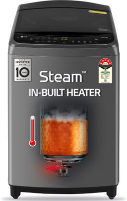 LG 9 kg 5 Star, AI Direct Drive Technology, 6 Motion Direct Drive, Steam Fully Automatic Top Load Washing Machine with In-built Heater Black, Grey(THD09SPM)
