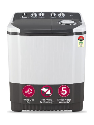 LG 7 kg 5 Star with Wind Jet Dry, Collar Scrubber and Rust Free Plastic Base Semi Automatic Top Load Washing Machine Grey, White(P7020NGAZ)