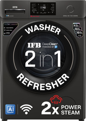 IFB 7 kg with 9 Swirl Wash, 2x Power Steam, 30 Min Steam Refresh Program, Eco Inverter Motor, WiFi Enabled, DeepClean Powered by Ai Fully Automatic Front Load Washing Machine with In-built Heater Black(SERENA OXN 7012 CMS)