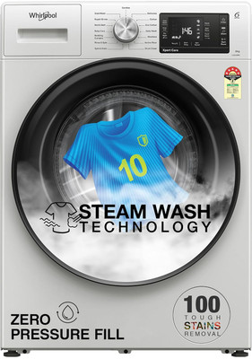Whirlpool 8 kg Steam Technology 5 Star Inverter 100+ Tough Stains, 6th Sense Soft Move Fully Automatic Front Load Washing Machine with In-built Heater White(XS8014BYW52E)