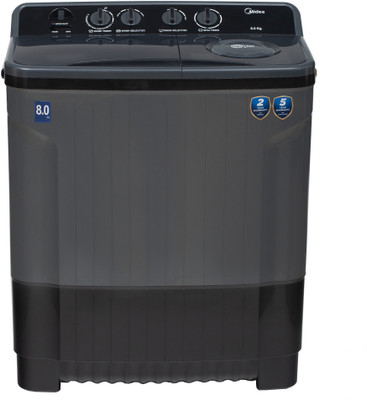 Midea 8 kg Semi Automatic Top Load Washing Machine Black, Grey(MWMSA080PPG(KG))