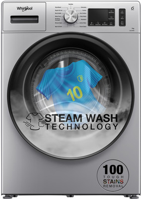 Whirlpool 7 kg 5 Star Inverter 100+ Tough Stains, Steam Technology Fully Automatic Front Load Washing Machine with In-built Heater Silver(SUPREME CARE SILVER 7012 -E)