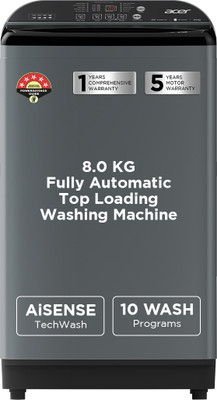 Acer 8 kg Fully Automatic Top Load Washing Machine Grey(AR80QFATLH1C1IG24D)