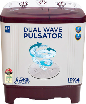 Midea 6.5 kg 5 Star Rust Proof Body ,Rat Away Feature Semi Automatic Top Load Washing Machine Maroon, White(MWMSA065PPG(MW))