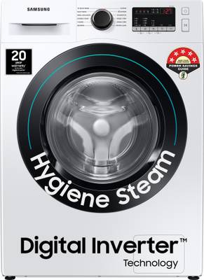 SAMSUNG 8 kg 5 Star With Hygiene Steam and Digital Inverter Fully Automatic Front Load with In-built Heater White  (WW80T4040CE1TL)