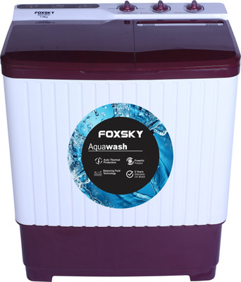 FOXSKY 7.5 kg Semi Automatic Top Load Washing Machine White, Maroon(FS-SATL75WM)