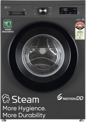 LG 9 kg 5 Star, Inverter Direct Drive Technology, 6 Motion DD, Steam Fully Automatic Front Load Washing Machine with In-built Heater Black, Grey(FHB1209Z2M)