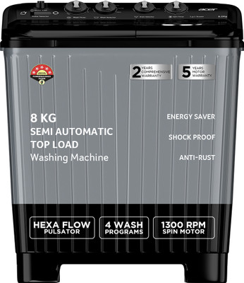 Acer 8 kg Semi Automatic Top Load Washing Machine Grey(AR80SAMBGL124D)