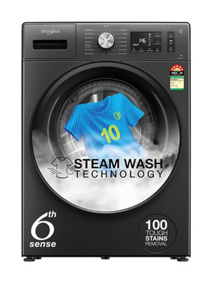 Whirlpool 7 kg 5 Star Inverter 100+ Tough Stains, Steam Technology, Fully Automatic Front Load Washing Machine with In-built Heater Grey(SUPREME CARE 7012 -E)