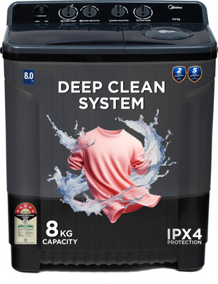 Midea 8 kg Semi Automatic Top Load Washing Machine Black, Grey(MWMSA080PPG(KG))