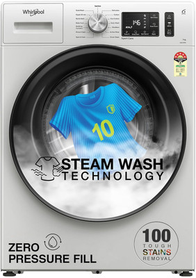 Whirlpool 7 kg Steam Technology 5 Star Inverter 100+ Tough Stains, 6th Sense Soft Move Fully Automatic Front Load Washing Machine with In-built Heater White(XS7010BWW52E)