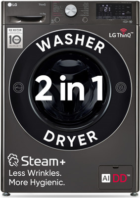 LG 11/7 kg Washer with Dryer AI Direct Drive Technology, Wi-Fi Enabled , Reduce allergens & wrinkles with Steam+ cycles, TurboWash Ready to Wear Clothes, Optimal wash for different fabrics & In-built Heater Black, Grey(FHD1107STB) LG 11/7 kg Washer with Dryer AI Direct Drive Technology, Wi-Fi Enabled , Reduce allergens & wrinkles with Steam+ cycles, TurboWash Ready to Wear Clothes, Optimal wash for different fabrics & In-built Heater Black, Grey(FHD1107STB)