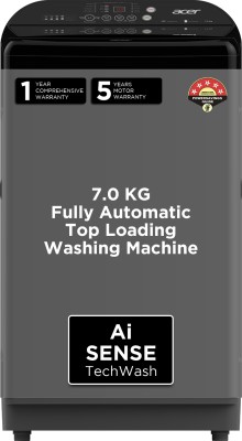 Acer 7 kg Quad Wash Series with AiSense, 5 Star Rating, AutoBalance, HelixFlow Pulsator, Pro-Foam Fully Automatic Top Load Washing Machine Black, Grey(AR70FATLP1EC)