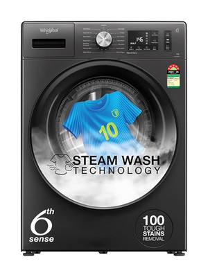 Whirlpool 8 kg 5 Star Inverter Steam Technology, 100+ Tough Stains, 6th Sense Soft Move, Supreme Care Fully Automatic Front Load Washing Machine with In-built Heater Grey(XS8014BWME)