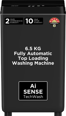 Acer 6.5 kg Halo Wash Series with Glass Lid, 5 Star Rating, AiSense, AutoBalance, Hex-Fin Jet Pulsator, SwirlWash Tub Fully Automatic Top Load Washing Machine Black, Grey(AR65FATLP0GT)