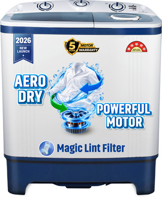 Kenstar 6.5 kg 5Star Rated Energy Efficient Motor With 1350RPM, Aero Dry Function , Magic Lint Filter Semi Automatic Top Load Washing Machine Blue, White(KSSA655NNNDB)