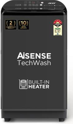 acer 8 kg Halo Wash Series with AiSense, 5 Star Rating, AutoBalance, HelixFlow Pulsator, Pro-Foam Tub Fully Automatic Top Load Washing Machine with In-built Heater Black, Grey