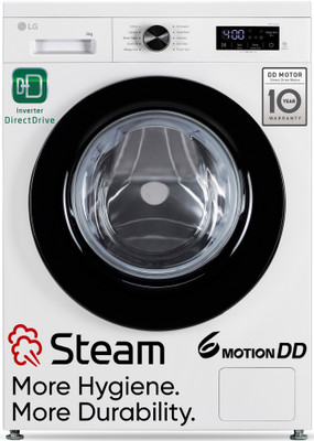 LG 8 kg 5 Star, Inverter Direct Drive Technology, 6 Motion DD, Allergen free with Steam Fully Automatic Front Load Washing Machine with In-built Heater White(FHB1208Z2W)