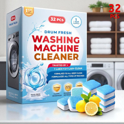 DrumFreshify 32Pcs High Quality Washing Machine Natural Formula Tablets Detergent Powder (Lemon)(32 g)