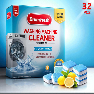DrumFreshify 32Pcs High Quality Washing Machine Shine + Protect Tabs Detergent Powder (Lemon)(32 g)