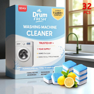DrumFreshify 32Pcs High Quality Washing Machine Clean & Fresh Tabs Detergent Powder (Lemon)(32 g)