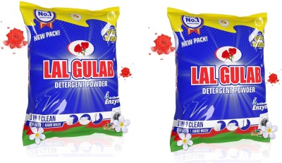 lalgulab Double Power Top Load Washing Powder Superior Cleaning for Tough Stain Pack of 2 Detergent Powder 2 kg(Aqua Fresh detergent powder)