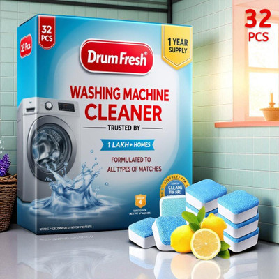 DrumFrresh 32Pcs High Quality Washing Machine Gentle Machine Cleaner Detergent Powder (Lemon)(32 g)