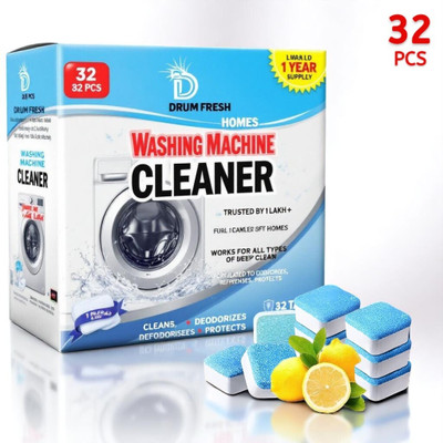 DrumFresh 32Pcs High Quality Washing Machine One Step Cleaning Detergent Powder (Lemon)(32 g)