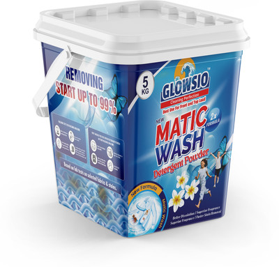 GLOWSIO New Matic Wash Detergent Powder 5kg| Dissolves Easily, Color Safe Detergent Powder (Active Fresh)(5 kg)