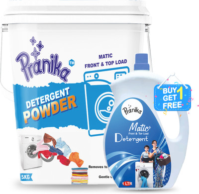 PRANIKA advance matic detergent powder with 1 Ltr detergent liquid(TOP/ FRONT Load) Detergent Powder (Active Fresh)(5 kg)