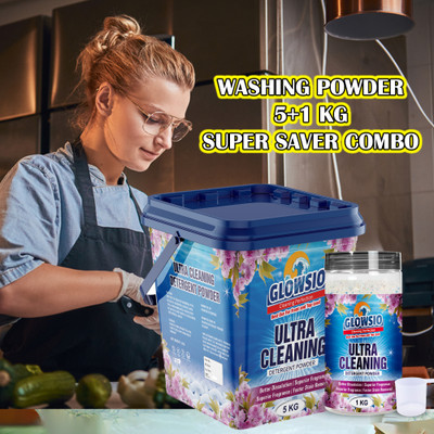 GLOWSIO Super Power Detergent Powder 5+1 kg | Free Scoop| Dissolves Easily, Color Safe Detergent Powder (Active Fresh)(6 kg)