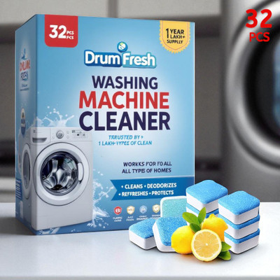 DrumFreshify 32Pcs High Quality Washing Machine Strong Cleaning Action Detergent Powder (Lemon)(32 g)
