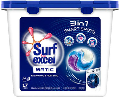 Surf Excel Matic Front & Top Load Soluble Liquid Detergent Capsules 17 pcs Detergent Powder(17 g)